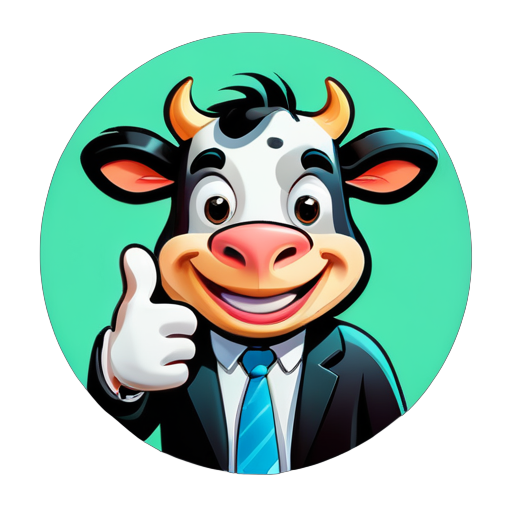 Cartoon cow, salesman, thumbs up sticker