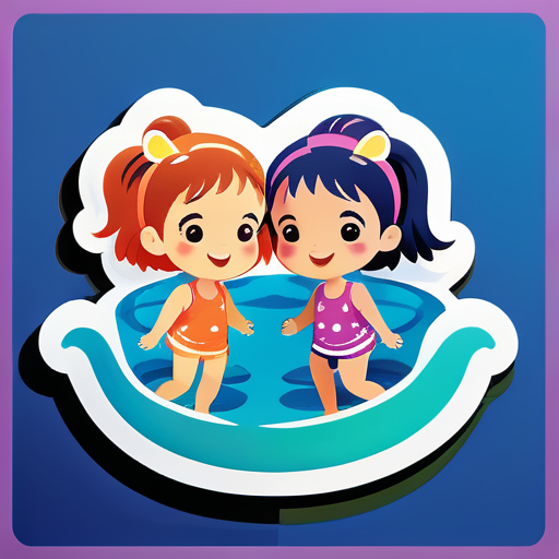 Two little girl are swimming 
 sticker