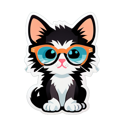 Mignon petit chaton intelligent avec des lunettes se regardant dans le miroir sticker