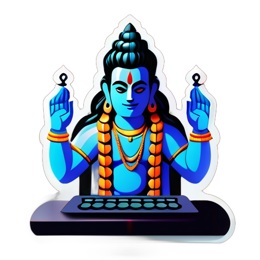 Senhor Shiva fazendo devops no computador sticker