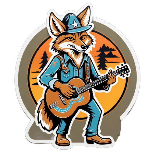 Country Coyote with Steel Guitar sticker