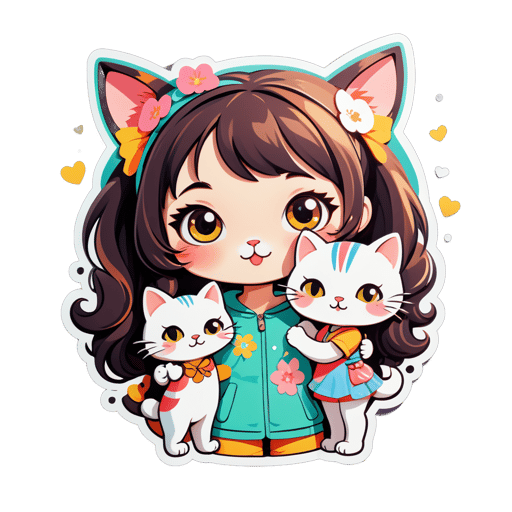 cute cat with girl sticker