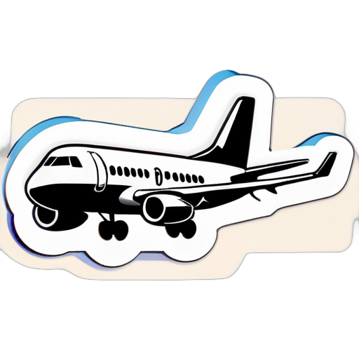 cargo airplane, cartooned style, side view,  black and white sticker