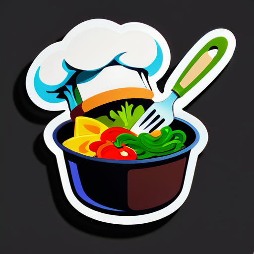 Cocinero, espátula, fuego alto, saltear verduras sticker