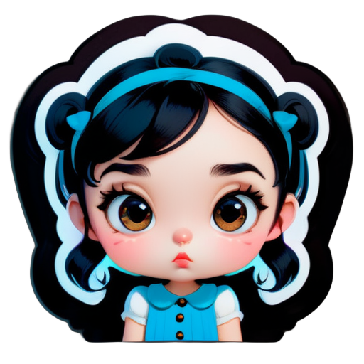 Short-haired girl with black hair, big eyes, small nose, and pouty mouth sticker