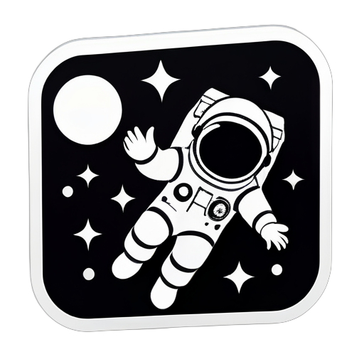 astronauta al estilo de Nintendo, símbolos de formas redondas y cuadradas, solo en blanco y negro sticker