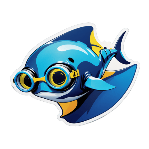 A manta ray with a pair of goggles in its left hand and a swim fin in its right hand sticker