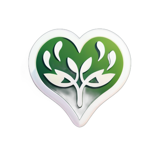 Um símbolo composto por um coração e folhas, onde o coração representa um corpo saudável e as folhas representam a natureza e o equilíbrio ecológico. sticker