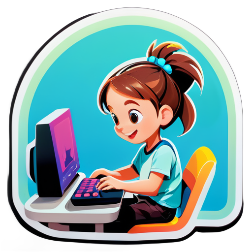 child playing computer game sticker