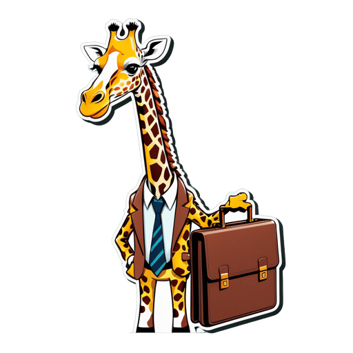 Eine Giraffe mit einer Krawatte in der linken Hand und einem Aktenkoffer in der rechten Hand sticker