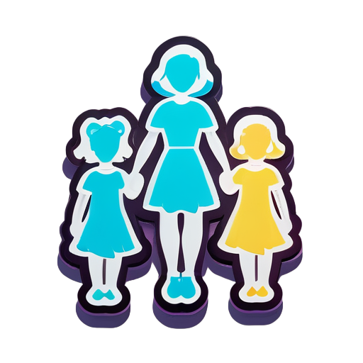 a mom with two daughter sticker