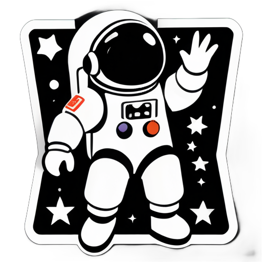 astronaut on Nintendo style，symbols of shapes,black and white sticker