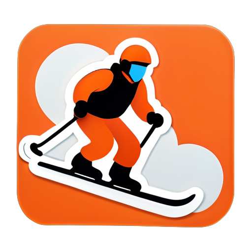 Snowploughing man skiing wearing orange sticker