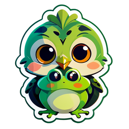 generate a sticker of owl and frog kissing sticker