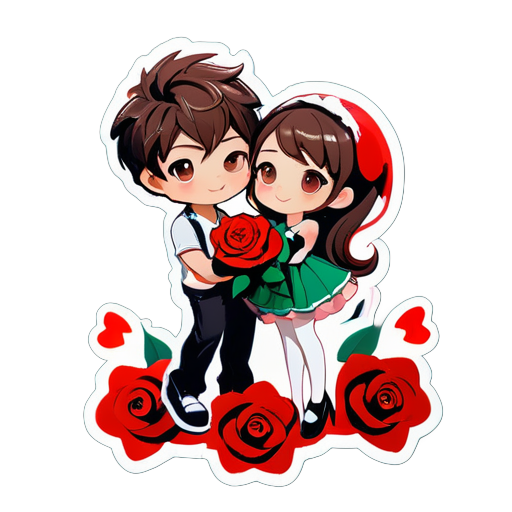 A cute boy who propose a cute girl with rose and girls is more sexy sticker